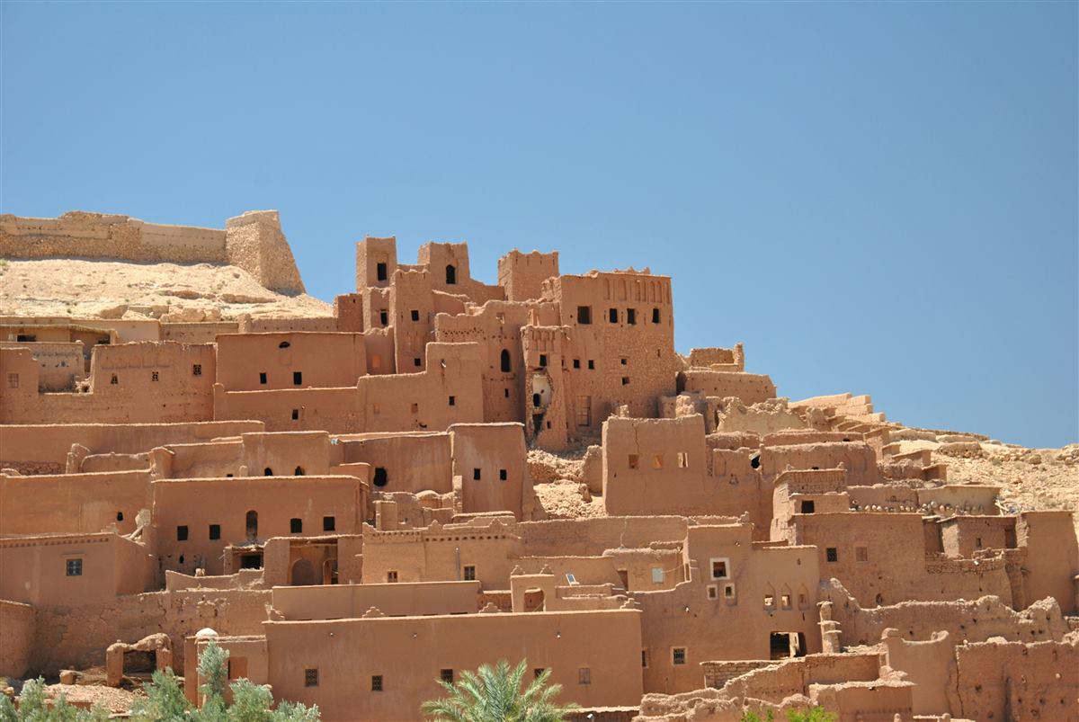 Decorated mud-brick towers of a southern kasbah