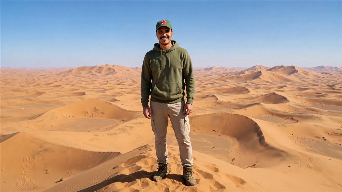 Karim, Co-founder of Abrid Morocco, in the Sahara desert