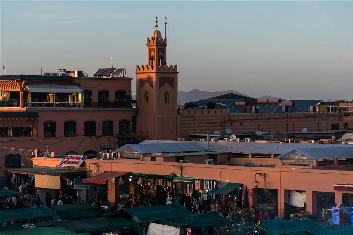 Jemaa el-Fnaa square at dusk Marrakech Morocco