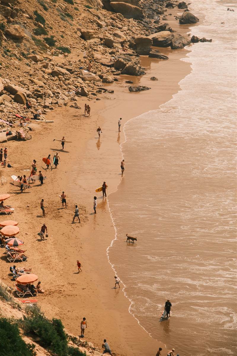Beach cafes village strip Taghazout Morocco