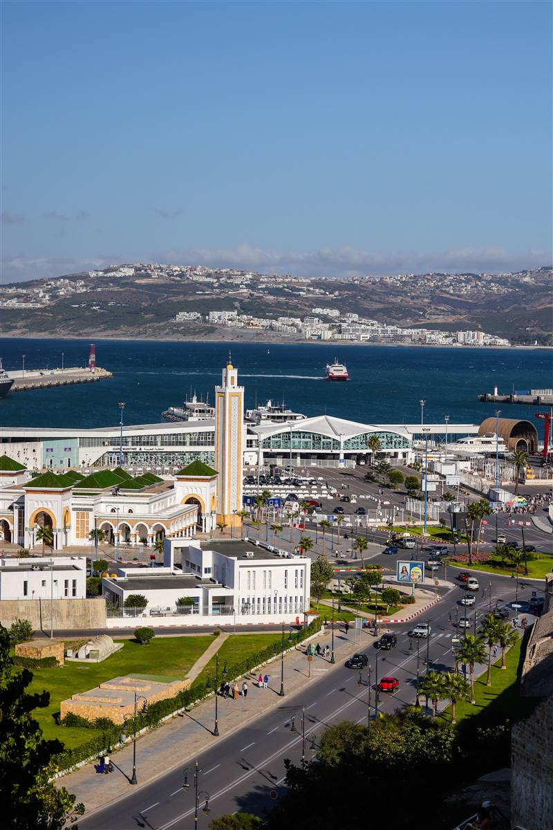 Tangier ferry port and Grand Mosque Strait of Gibraltar Morocco